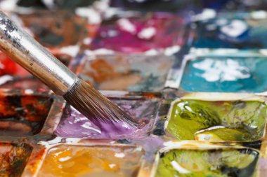 Resim yapmak için suluboya boya ve fırça seti