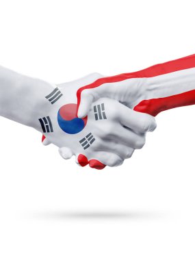 Güney Kore, Avusturya ülkeler, ortaklık dostluk el sıkışması kavramı bayraklar.