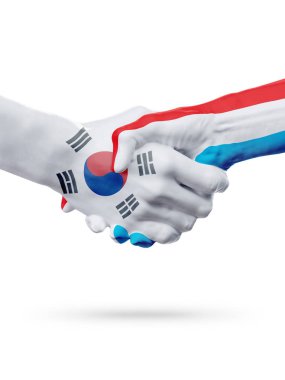 Güney Kore, Lüksemburg ülkeler, ortaklık dostluk el sıkışması kavramı bayraklar.