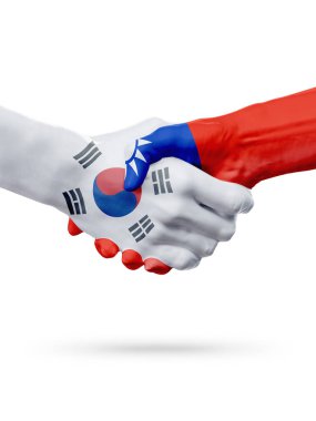 Güney Kore, Tayvan ülkeler, ortaklık dostluk el sıkışması kavramı bayraklar.