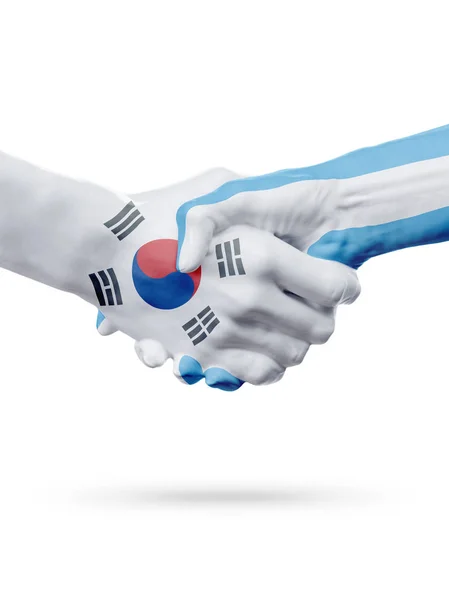 Flaggor Sydkorea, Argentina länder, partnerskap vänskap handslag koncept. — Stockfoto