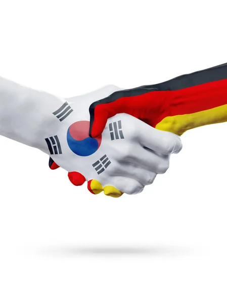 Zászlók, Dél-Korea, Németország-országok, a partnerségi baráti kézfogás koncepciója. — Stock Fotó