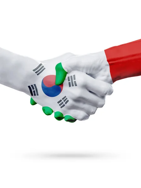 Flags South Korea, Italy countries, partnership friendship handshake concept. — Stock Photo, Image