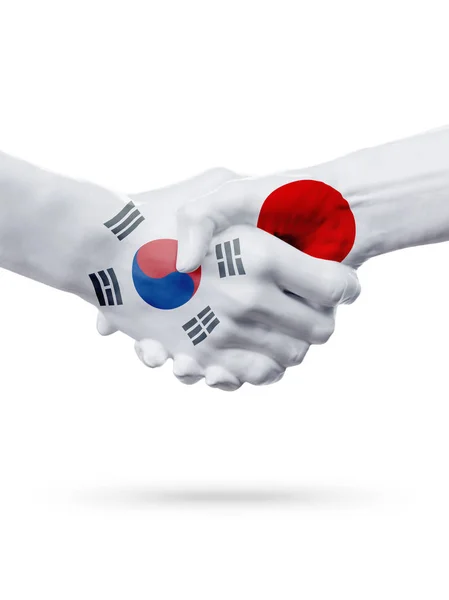 Zászlók, Dél-Korea, Japán országok, a partnerségi baráti kézfogás koncepciója. — Stock Fotó