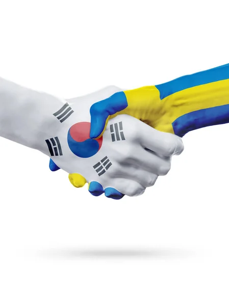 Zászlók, Dél-Korea, Svédország-országok, a partnerségi baráti kézfogás koncepciója. — Stock Fotó
