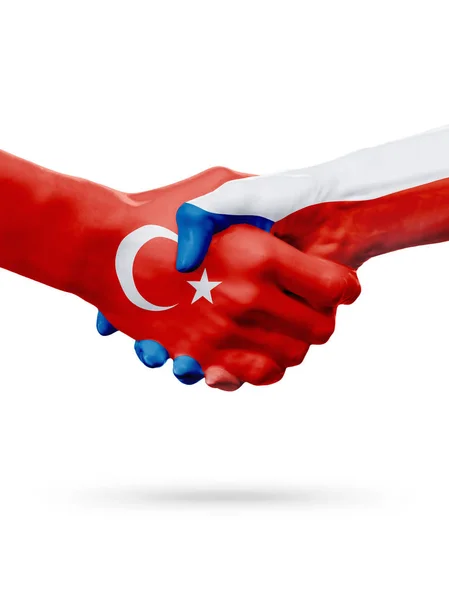 Vlaggen van de Republiek Turkije, de landen Tsjechië, partnerschap vriendschap handdruk concept. — Stockfoto