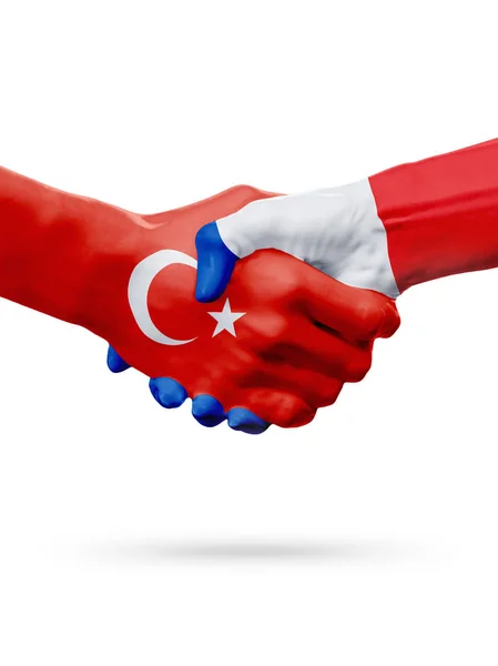 Flaggen Republik der Türkei, Frankreich Länder, Partnerschaft Freundschaft Handshake Konzept. — Stockfoto