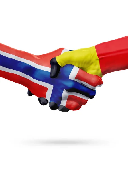 Flaggen Norwegen, belgische Länder, Partnerschaft Freundschaft Handschlag Konzept. — Stockfoto