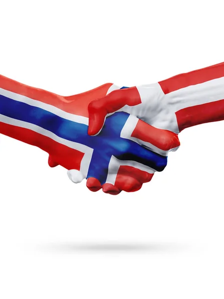 Banderas Noruega, Dinamarca países, asociación amistad apretón de manos concepto . — Foto de Stock