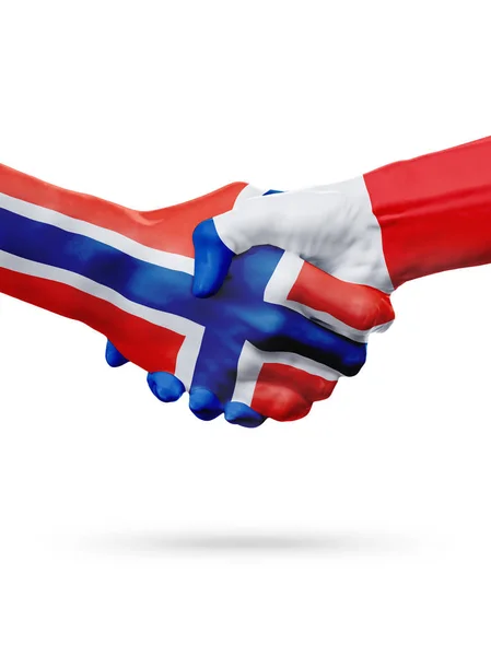 Norveç, Fransa ülkeleri, ortaklık dostluk el sıkışması kavramı bayraklar. — Stok fotoğraf