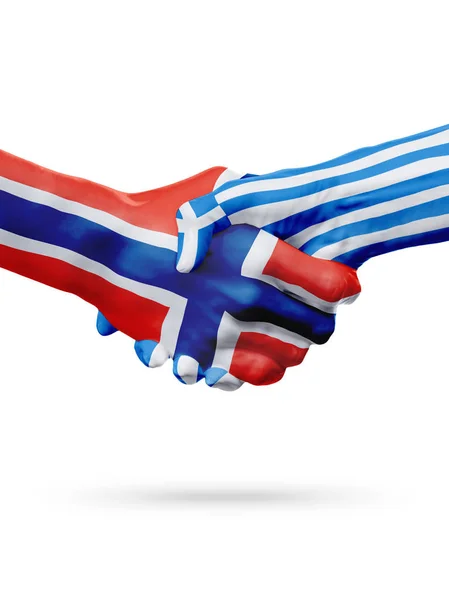 Banderas Noruega, Grecia países, asociación amistad apretón de manos concepto . — Foto de Stock