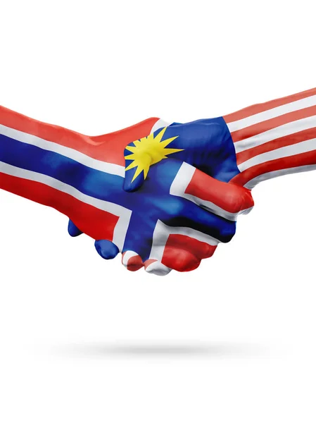 ノルウェー、マレーシア国、友好握手なパートナーシップの概念をフラグします。. — ストック写真