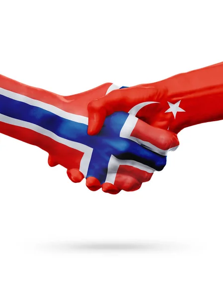Norveç, Türkiye ülke, ortaklık dostluk el sıkışması kavramı bayraklar. — Stok fotoğraf