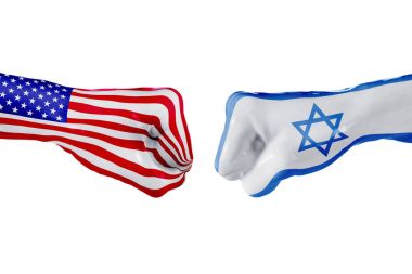 ABD ve İsrail bayrağı. Kavram mücadele, iş rekabeti, çakışma veya spor etkinlikleri