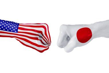 ABD ve Japonya bayrağı. Kavram mücadele, iş rekabeti, çakışma veya spor etkinlikleri