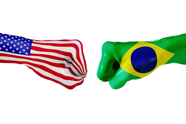 USA és Brazília zászlaja. Küzdelem koncepció, üzleti verseny, konfliktus vagy sportesemények — Stock Fotó