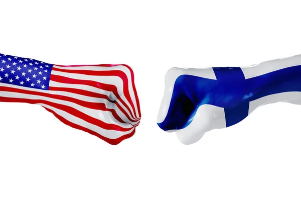 ABD ve Finlandiya bayrağı. Kavram mücadele, iş rekabeti, çakışma veya spor etkinlikleri — Stok fotoğraf
