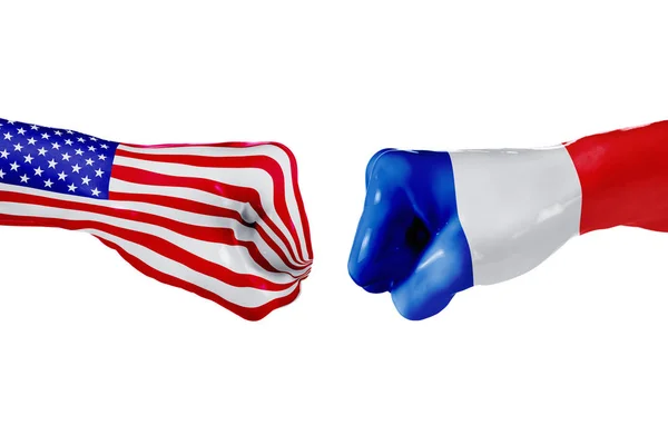 USA-ban és Franciaország lobogója. Küzdelem koncepció, üzleti verseny, konfliktus vagy sportesemények — Stock Fotó