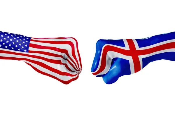 ABD ve İzlanda bayrağı. Kavram mücadele, iş rekabeti, çakışma veya spor etkinlikleri — Stok fotoğraf