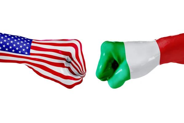 Флаг США и Италии. Концептуальная борьба, деловая конкуренция, конфликты или спортивные мероприятия — стоковое фото