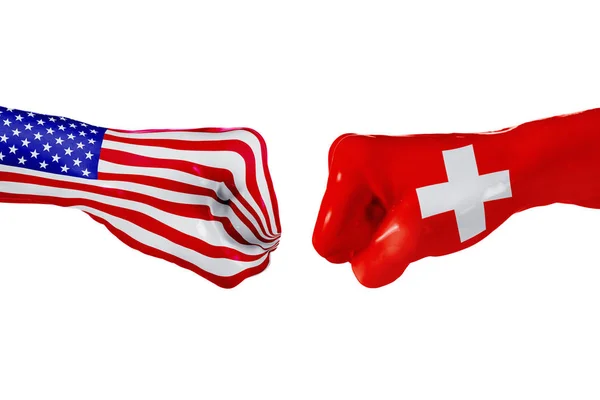 Bandiera USA e Svizzera. Concetto di lotta, competizione aziendale, conflitto o eventi sportivi — Foto Stock