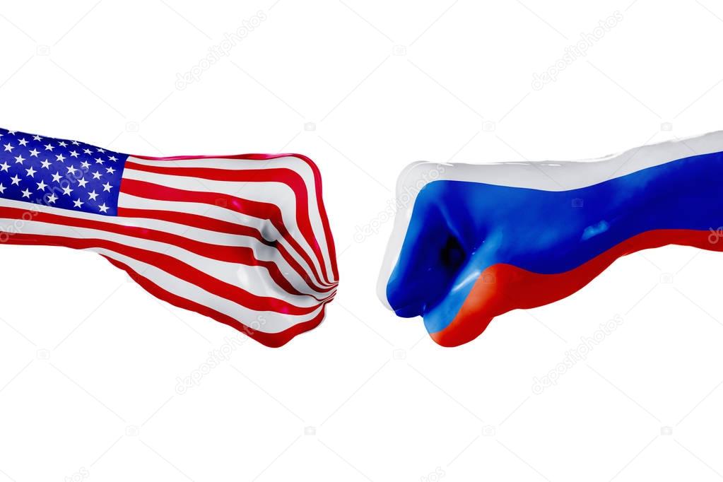 USA and Russia flag. Concept fight, business competition, conflict or sporting events