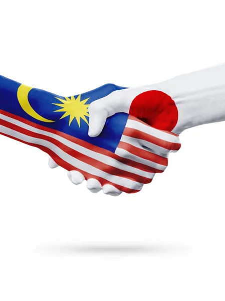 Flags Malaysia, Japan countries, partnership friendship handshake concept. — Stock Photo, Image