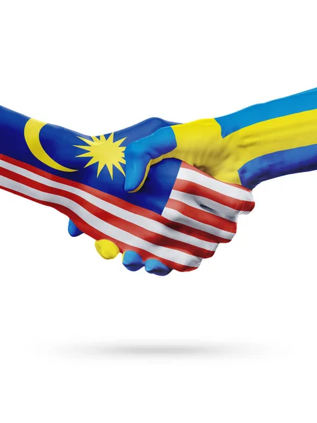 マレーシア、スウェーデン国、友好握手なパートナーシップの概念をフラグします。. — ストック写真