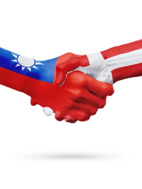 Tayvan, Danimarka ülkeleri, ortaklık dostluk el sıkışması kavramı bayraklar.