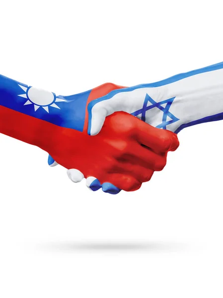 Bandeiras Taiwan, Israel países, parceria amizade handshake conceito . — Fotografia de Stock