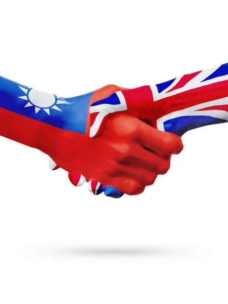 Tayvan, Birleşik Krallık ülkeleri, ortaklık dostluk el sıkışması kavramı bayraklar. — Stok fotoğraf