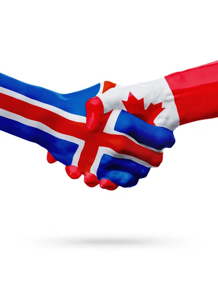 Флаг Исландии, партнерская концепция рукопожатия 3d иллюстрация — стоковое фото