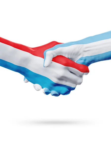 Bandeiras Luxemburgo, Argentina países, parceria amizade handshake conceito . — Fotografia de Stock