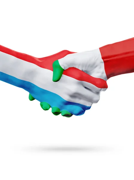 Флаги Люксембург, Италия, концепция дружеских партнерских рукопожатий . — стоковое фото