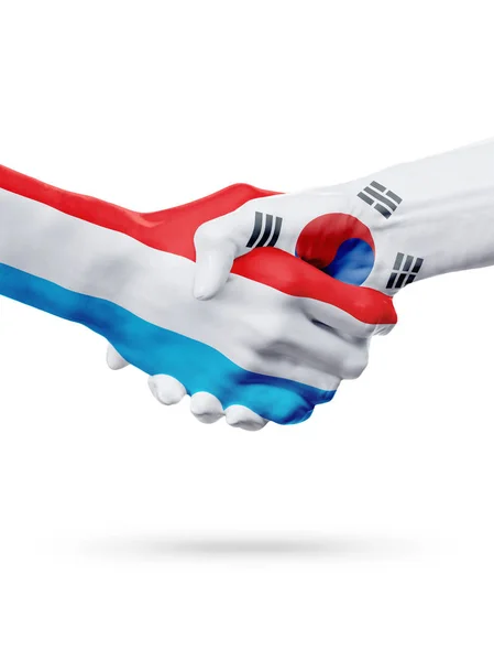 Флаги Люксембурга, страны Южной Кореи, концепция дружеского партнерства . — стоковое фото