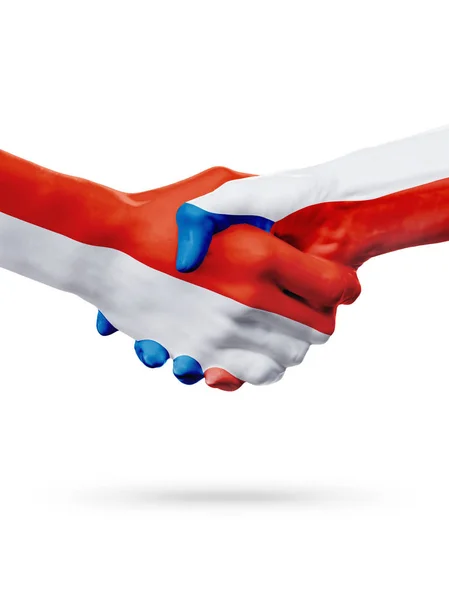 标志摩纳哥，捷克共和国国家、 伙伴关系友谊握手的概念. — 图库照片