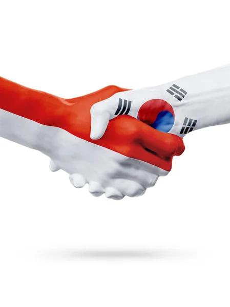 Zászlók Monaco, Dél-Korea-országok, a partnerségi baráti kézfogás koncepciója. — Stock Fotó