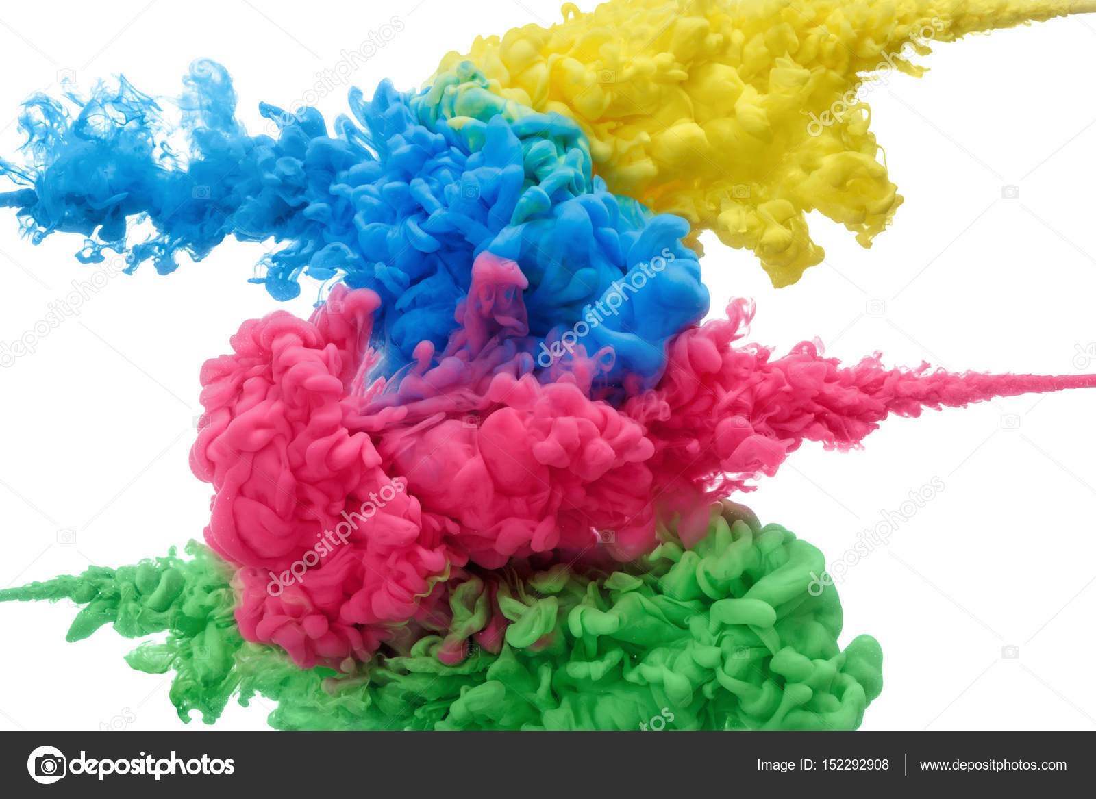 Colorful acrylic ink in water isolated on white. Abstract background