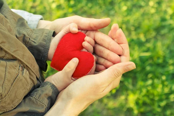 Heart in child and mother hands — Stock Photo, Image