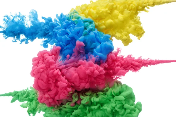 Inchiostro acrilico colorato in acqua isolato su bianco. Sfondo astratto. Esplosione colore — Foto Stock