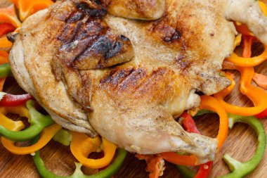 Fried Gıda sebze renkli arka plan üzerinde tavuk ızgara