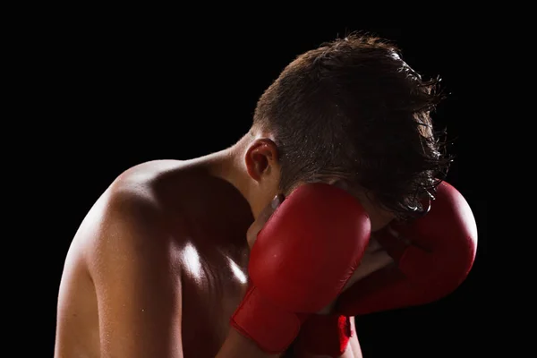 Young man wearing gloves, sports, karate or boxing, martial arts — Stock Photo, Image