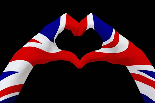 Флаг рук Великобритании, форма сердца. Понятие символа страны, изолированного на черном . — стоковое фото