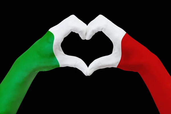 Eller bayrağı İtalya ' nın bir kalp şekli. Ülke sembol siyah izole, kavramı. — Stok fotoğraf