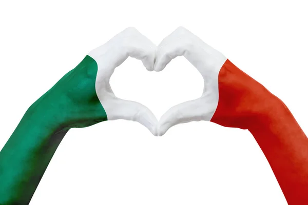 Hände Flagge Mexikos, formen Sie ein Herz. Konzept des Ländersymbols, isoliert auf weiß. — Stockfoto