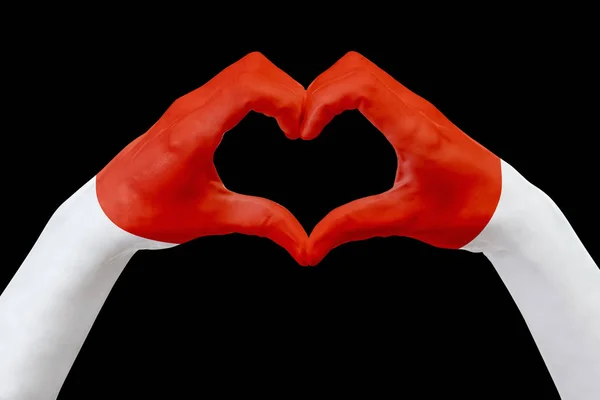 모나코의 손에 기를 심장 모양. 블랙에 고립 된 국가 상징의 개념. — 스톡 사진