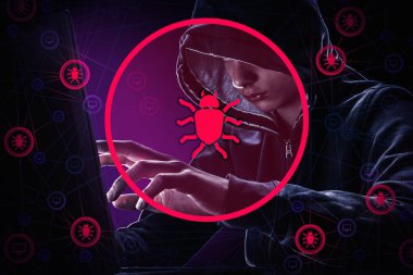 Hacker saldırı, parola ve finansal verilerin güvenliğini kırmak çalmaya virüs ağ