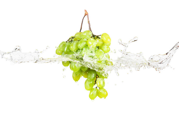 Blue and green grape with water splash isolated white