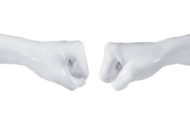 Rekabet, üzerinde beyaz izole iş adamları iki el yumruk