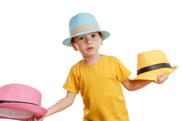 Dancing boy in the hat isolated on white — Stock Photo, Image